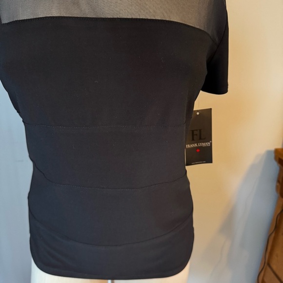 NWT Frank Lyman Designs Short Sleeve Mesh Front Boat Neck Black Top Sz 10 - Picture 5 of 11